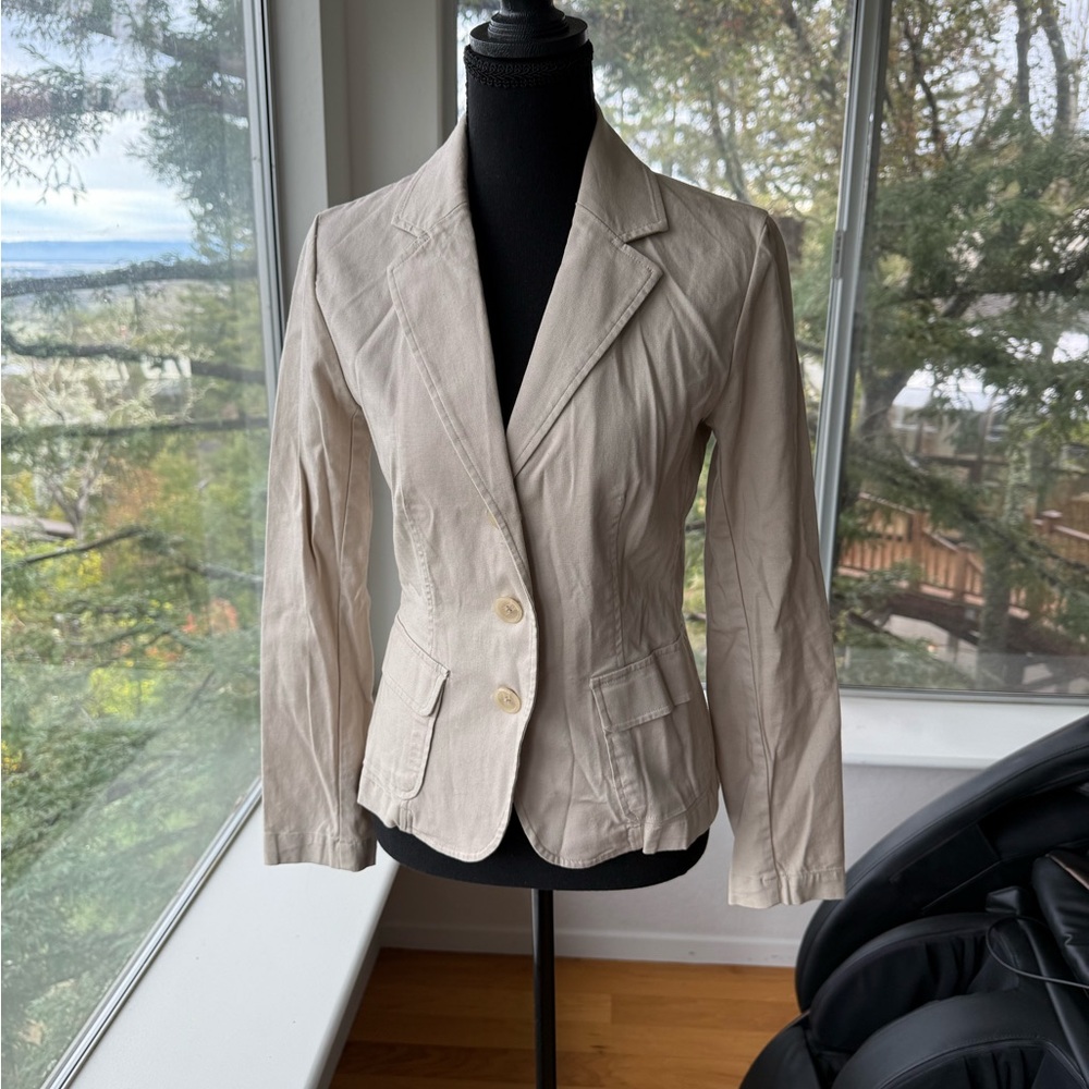 New York & Company Cotton Beige Tailored Blazer Office Career Jacket Size XS